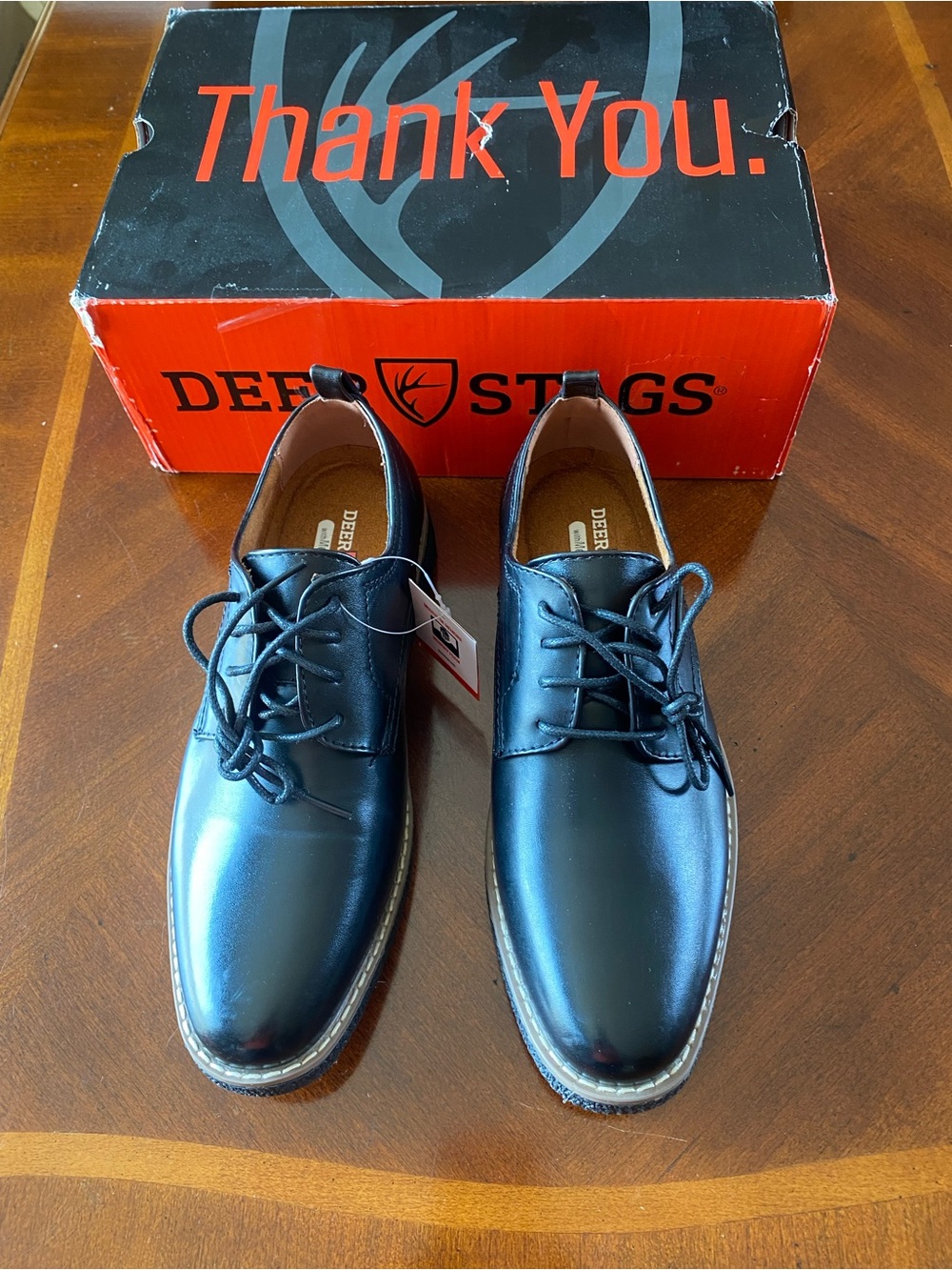 Deer Stags Boys Black Lace-Up Oxfords